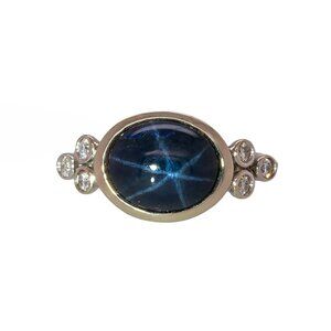 6cts Ceylon Star Sapphire Ring with Natural Diamond Accents in 14K White Gold